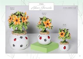 Albero Mignon Con Girasole In Ceramica Di Capodimonte h.11 Cm  Completo Di Scatola