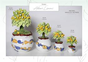 Albero Piccolo Con Limoni In Ceramica Di Capodimonte h.18 Cm Con Base Decoro Maioliche Completa Di Scatola