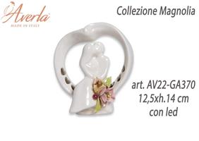 Coppia Sposi Con Led In Ceramica Di Capodimonte 12,5xh.14 Cm Completo Di Astuccio Cilindro Collezione Magnolia
