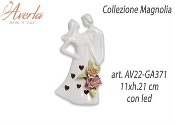 Coppia Sposi Alti Con Led In Ceramica Di Capodimonte 11xh.21 Cm Completo Di Astuccio Cilindro Collezione Magnolia
