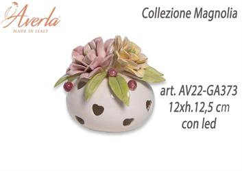 Sfera Media Con Led In Ceramica Di Capodimonte 12,5xh.12,5 Cm Completo Di Astuccio Cilindro Collezione Magnolia