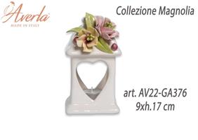 Lanterna Portacandela In Ceramica Di Capodimonte 9xh.17 Cm Completo Di Astuccio Cilindro Collezione Magnolia
