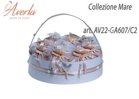 Cesto Rotondo Con 10 Pon Pon Marini Colore Cipria Collezione Mare