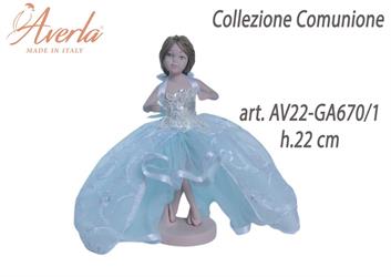 Bimba Comunione In Porcellana Di Capodimonte Con Vestito Bianco E Tulle Azzurro Polvere H.22 Cm Completa Di Astuccio Cilindro Collezione Comunione