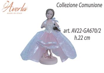 Bimba Comunione In Porcellana Di Capodimonte Con Vestito Bianco E Tulle Rosa H.22 Cm Completa Di Astuccio Cilindro Collezione Comunione