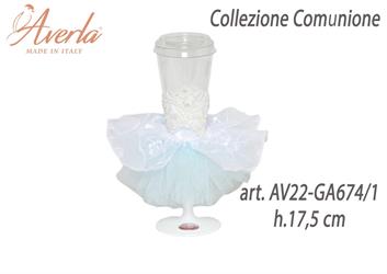 Calice Bianco Con Tulle Azzurro Polvere H.17,5 Cm Collezione Comunione