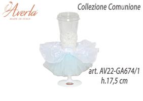 Calice Bianco Con Tulle Azzurro Polvere H.17,5 Cm Collezione Comunione