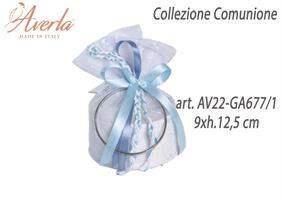 Cilindro Azzurro Polvere Con Bracciale Madreperla 9xh.12,5 Cm Collezione Comunione