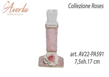 Candeliere Con Rosa In Porcellana Di Capodimonte 7,5xh.17 Cm Completo Di Astuccio Cilindro Collezione Roses