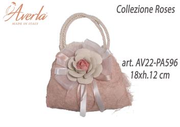 Borsa Grande Con Rosa Grande In Porcellana Di Capodimonte 18xh.12 cm Collezione Roses
