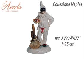Pulcinella Grande Con Pizza In Porcellana Di Capodimonte H.25 Cm Completo Di Astuccio Cilindro Collezione Naples