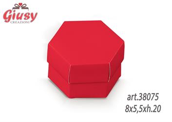 Scatola Esagonale Fondo E Coperchio Decoro Lino Rosso 8x5,5 Cm Con Divisore Interno x Confettate 10*200