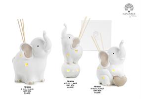 Diffusore Elefante Con Cuore In Porcellana Con Led 13,6 Cm Completo Di Scatolo