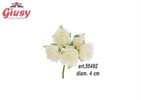 Bocciolo Rosa Artificiale Colore Panna, Diametro 4 Cm