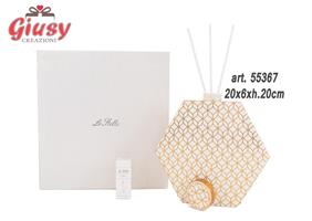 Profumatore Esagonale In Porcellana Collezione Hypnosis 20x6xh.20cm Con Astuccio Ed Essenza 12*1