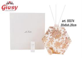 Profumatore Esagonale In Porcellana Collezione Thai Flower 20x6xh.20cm Con Astuccio Ed Essenza 1*12