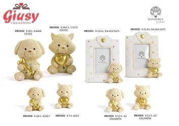Gattino Lana Con Cuore Oro In Resina Con Luce Led h.10,5 Cm  2*36