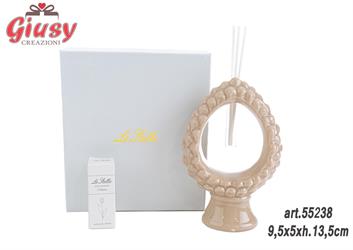 Profumatore Pigna Beige In Porcellana 9,5x5xh.13,5cm Completo di Astuccio Ed Essenza 1*48
