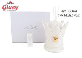 Profumatore Corona Led Bianco In Porcellana 14x14xh.14cm Con Astuccio Ed Essenza 1*18