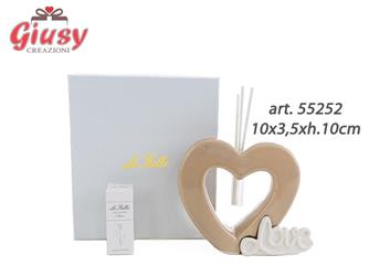 Profumatore Cuore Love Beige In Porcellana 10x3,5xh.10cm Con Astuccio Ed Essenza 1*48