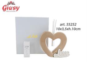 Profumatore Cuore Love Beige In Porcellana 10x3,5xh.10cm Con Astuccio Ed Essenza 1*48