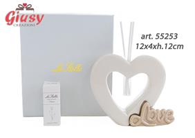 Profumatore Cuore Love Bianco In Porcellana 12x4xh.12cm Con Astuccio Ed Essenza 1*36