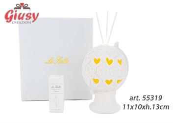 Profumatore Globo Porcellana Led 11x10xh.13cm Con Astuccio Ed Essenza 1*36