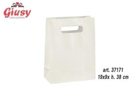 Shopper In Carta Goffrata Con Bordo Risvoltato E Maniglia Fustellata A Fagiolo Colore Avorio 19x9xh.38 Cm