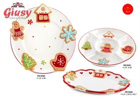 Antipastiera In Ceramica Con Soggetti Natalizi Marzapane H.25 Cm 2*12