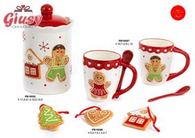 Barattolo In Ceramica Con Soggetti Natalizi E Marzapane H. 12 Cm 2*12