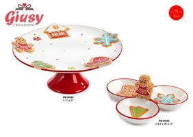 Alzata Per Dolci In Ceramica Con Soggetti Natalizi Marzapane H.27 Cm 1*4