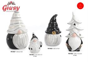Gnomo Spiritoso In Ceramica Bianca E Nera Con Luce Led H.12 CM 6*36