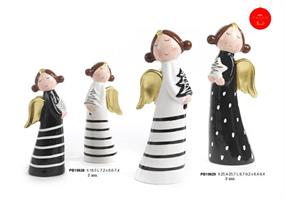 Angelo Spiritoso In Ceramica Bianca E Nera 2 Soggetti Assortiti H.25,7 Cm 2*12