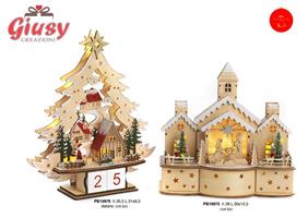 Datario Albero E Soggetti Natalizi In Legno Con Luce Led H.35,5 Cm 1*4