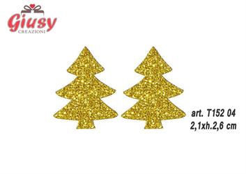 Applicazioni Albero Di Natale In Legno Con Glitter Oro Set 12 Pezzi 2,1xH.2,6 Cm