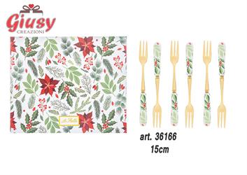 Set 6 Pezzi Forchettine Bianche Con Decori Natalizi In Ceramica Complete Di Astuccio 15 Cm 1*24