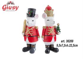 Topolino Natalizio In Resina 2 Soggetti Assortiti 9,5x7,5xH.22,5 Cm 2*32
