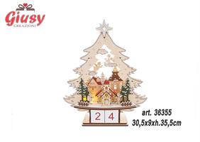 Albero Datario Natalizio Con Luci Led In Legno 30,5x9xH.35,5 Cm 1*12