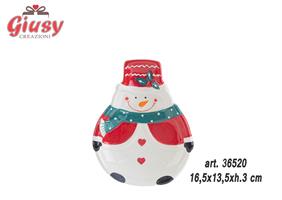 Vassoio Raffigurante Pupazzo Di Neve In Ceramica 16,5x13,5xH.3 CM 6*36