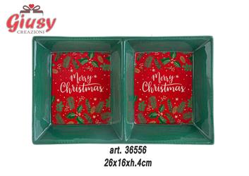 Vassoio In Ceramica Con Scritta Merry Christmas Completo Di Astuccio 26x16xH.4 Cm 1*16