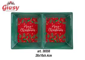 Vassoio In Ceramica Con Scritta Merry Christmas Completo Di Astuccio 26x16xH.4 Cm 1*16