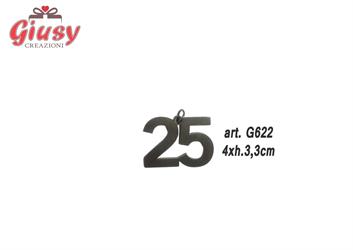 Ciondolo Numero 25 In Metallo 4xH.3,3 Cm