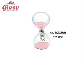 Clessidra In Vetro Con Sabbia Rosa E Ciondolo Orsetto In Metallo Placcato Argento 3xh.8 Cm Completa Di Scatola