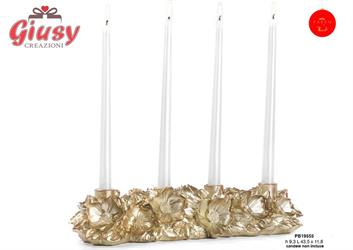 Centrotavola Portacandele In Resina Con Fiori Colore Oro 43,5 Cm 2*6