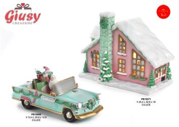 Automobile Di Babbo Natale In Resina Con Doni E Luce Led H.29,8 Cm 1*4