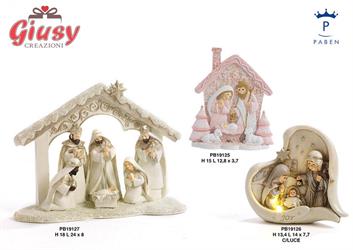 Gruppo Natività Con Capanna Ali In Resina Con Luce Led H.13,4 Cm 3*24