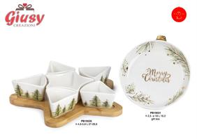 Set Antipastiera A Forma Di Stella In Porcellana Con Decoro Albero Di Natale H.28,3 Cm 2*12