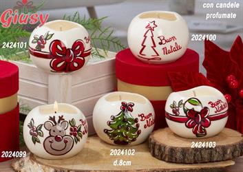 Vasetti Smerlati In Ceramica Con Candele Profumate 5 Decori Natalizi Assortiti Completo Di Scatola Cilindrica Velluto Rosso