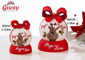 Set 2 Lampade Natalizie In Vetro E Ceramica Decoro Renna Completo Di Scatola Cilindrica In Velluto Rosso