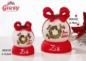 Set 2 Lampade Natalizie In Vetro E Ceramica Con Decoro Cerchio Fiori Completo Di Scatola Cilindrica In Velluto Rosso